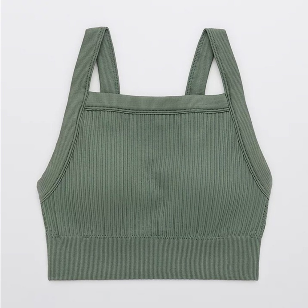 NWOT Aerie Ribbed Seamless High Neck Longline Bralette Palm Green